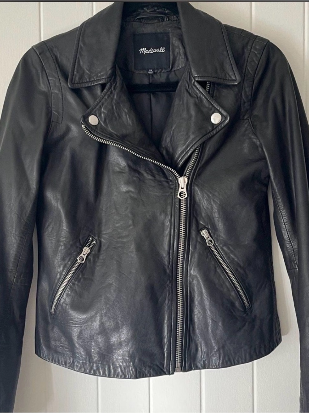 Madewell Black Leather Moto Jacket with Silver Hardware - Picture 4 of 9